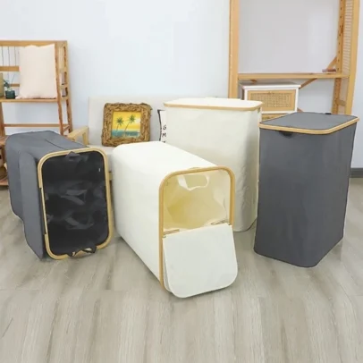 เซ็ตตะกร้าผ้าพับได้ ตะกร้าใส่ผ้า 150L มาพร้อมกระเป๋าเก็บของ 2 ใบ ถอดออกได้ ( 5 ชิ้น)